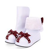 White Round Toe Bowknot Plus Velvet Sweet Lolita Boots